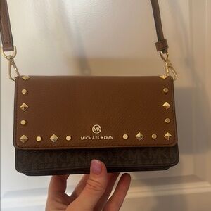 Michael Kors Brown and Black Studded Crossbody Bag